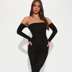 Fashion Nova Soothe Off Shoulder Jumpsuit - Black